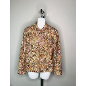 St John Sport Marie Gray Leopard Animal Print Zip Jacket Multi Color Petite S